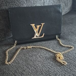 Louis Vuitton Black Clutch with Gold Chain